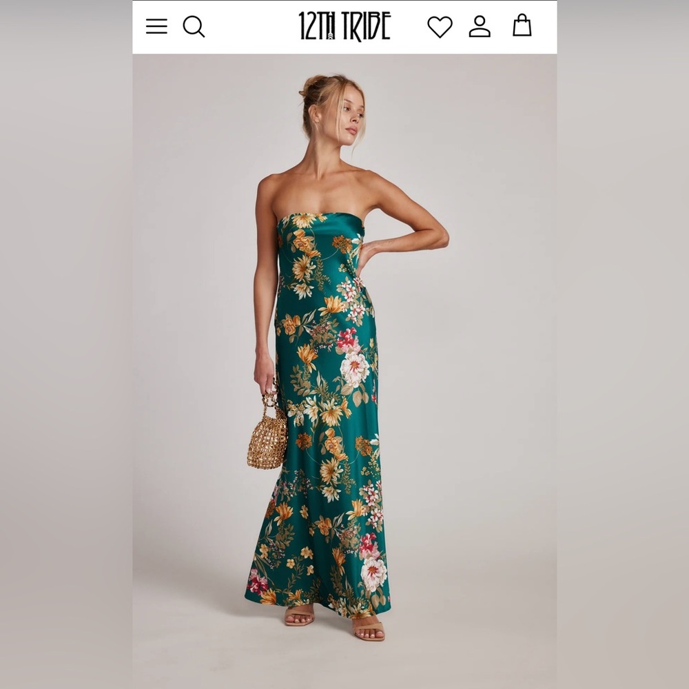 NEW - 12th Tribe Natalia Emerald Floral Strapless Maxi Dress - Size L